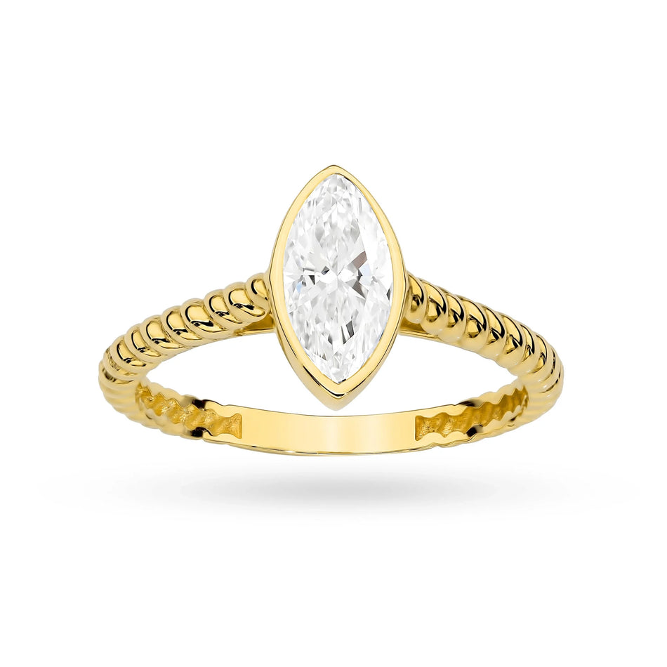 14k Gold (585) Ring | White Zirconia Ellipse | GREMARI Jewelry
