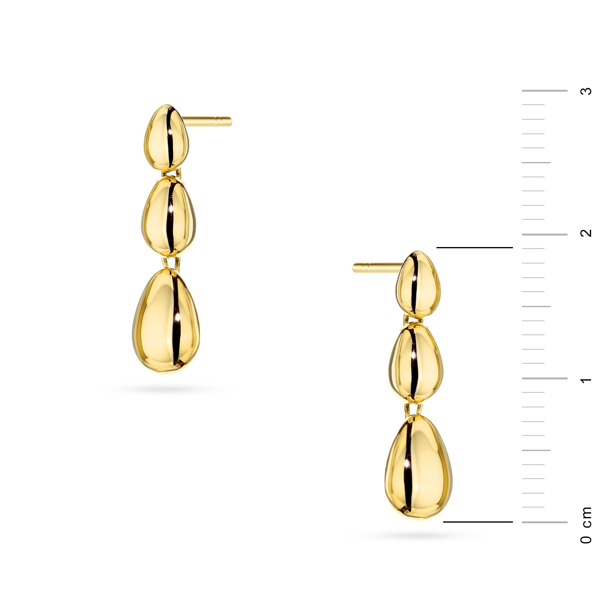 Boucles d'oreilles clous en or 14 carats, gouttes ovales. Les boucles d'oreilles en or Gremari sont présentées dans un écrin élégant.