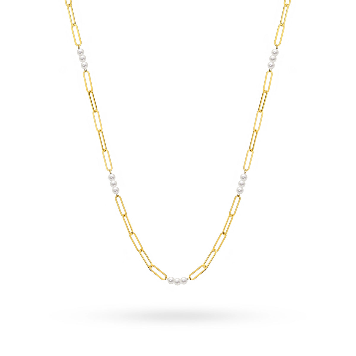 Gold 14k(585) wide necklace with pearl beads in vintage style. Order a gift for mother, girlfriend or fiancee.