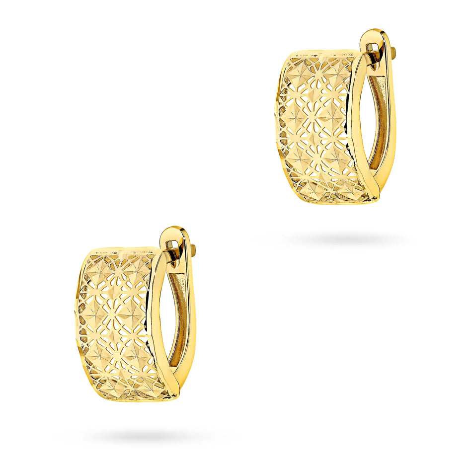 Gold 14k(585) Mesh Earrings, wide open with English Lock in vintage style. Order gift for mother, girlfriend or fiancee.