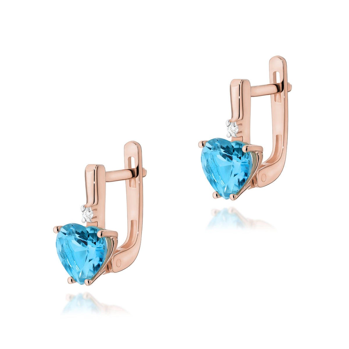 14k Gold Earrings with 1.20ct Heart-shaped Topaz and Diamonds. Packaged in the elegant box it's perfect for a gift.