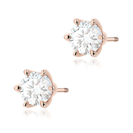 These 14-carat rose gold earrings with 2 lab-diamonds, each with a mass of 1.00ct, are an exclusive accessory.