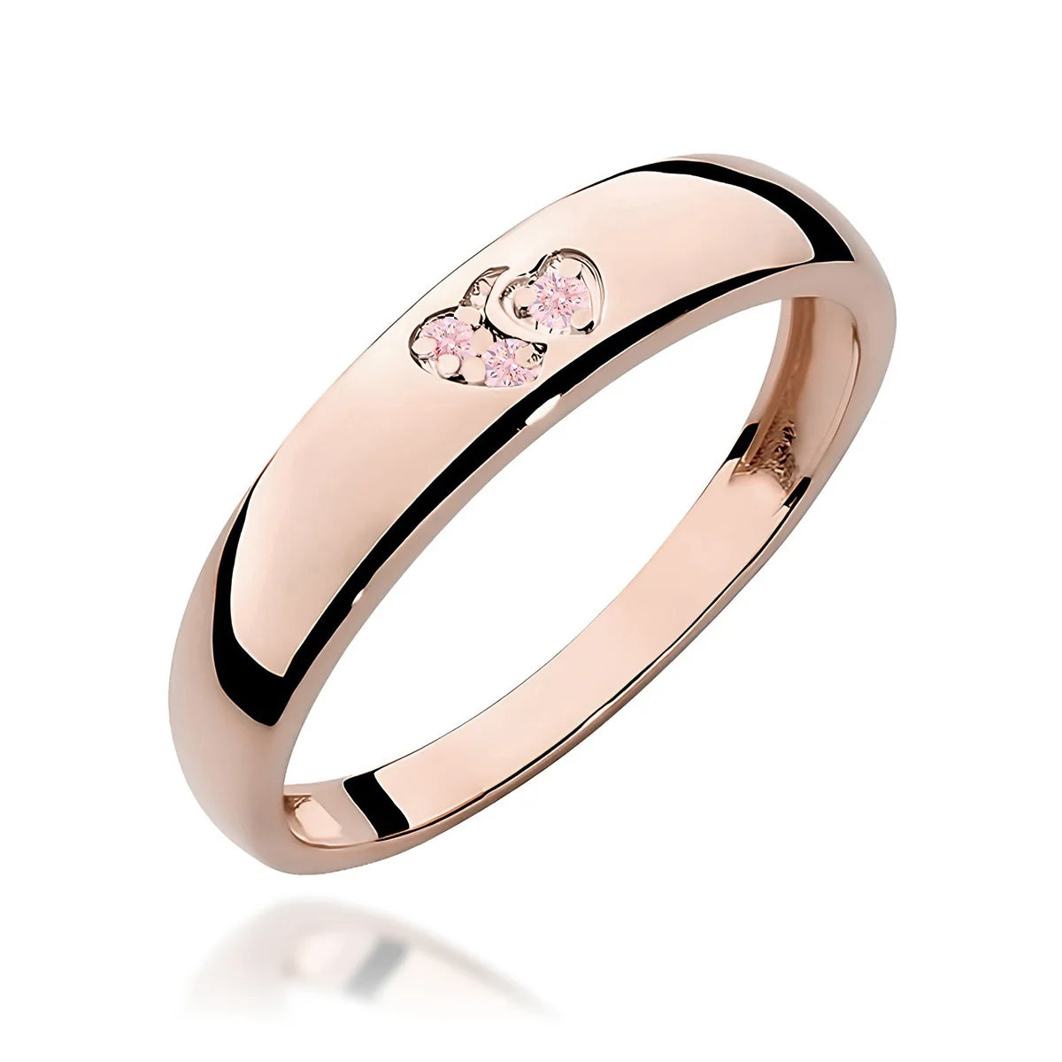 14k rose gold ring with 2 pink zirconia hearts. Excelent gift. Perfect for everyday and special occasions.