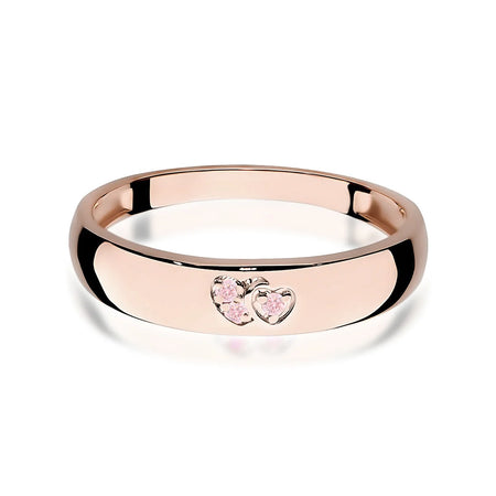 14k rose gold ring with 2 pink zirconia hearts. Excelent gift. Perfect for everyday and special occasions.