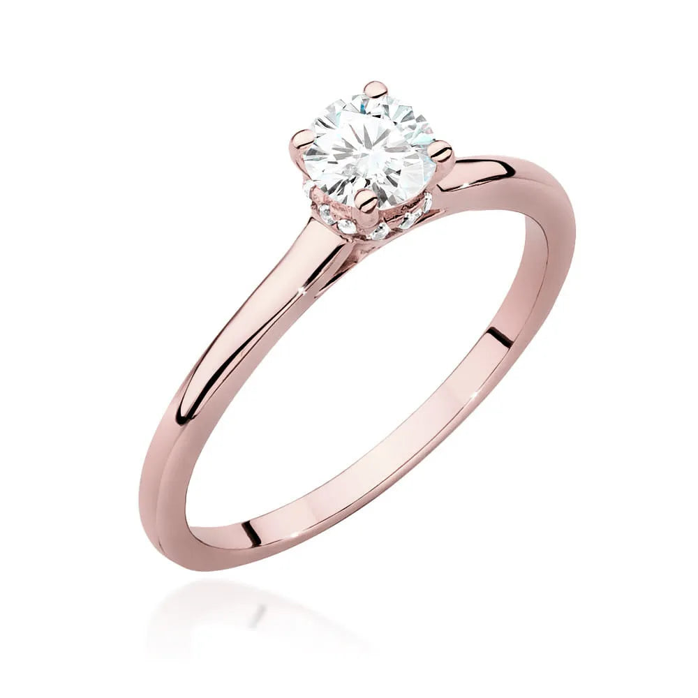 Bague en or rose 14 carats (585) avec diamants de 0,40 ct et 0,06 ct. Livrée dans un écrin élégant, parfait pour un cadeau.