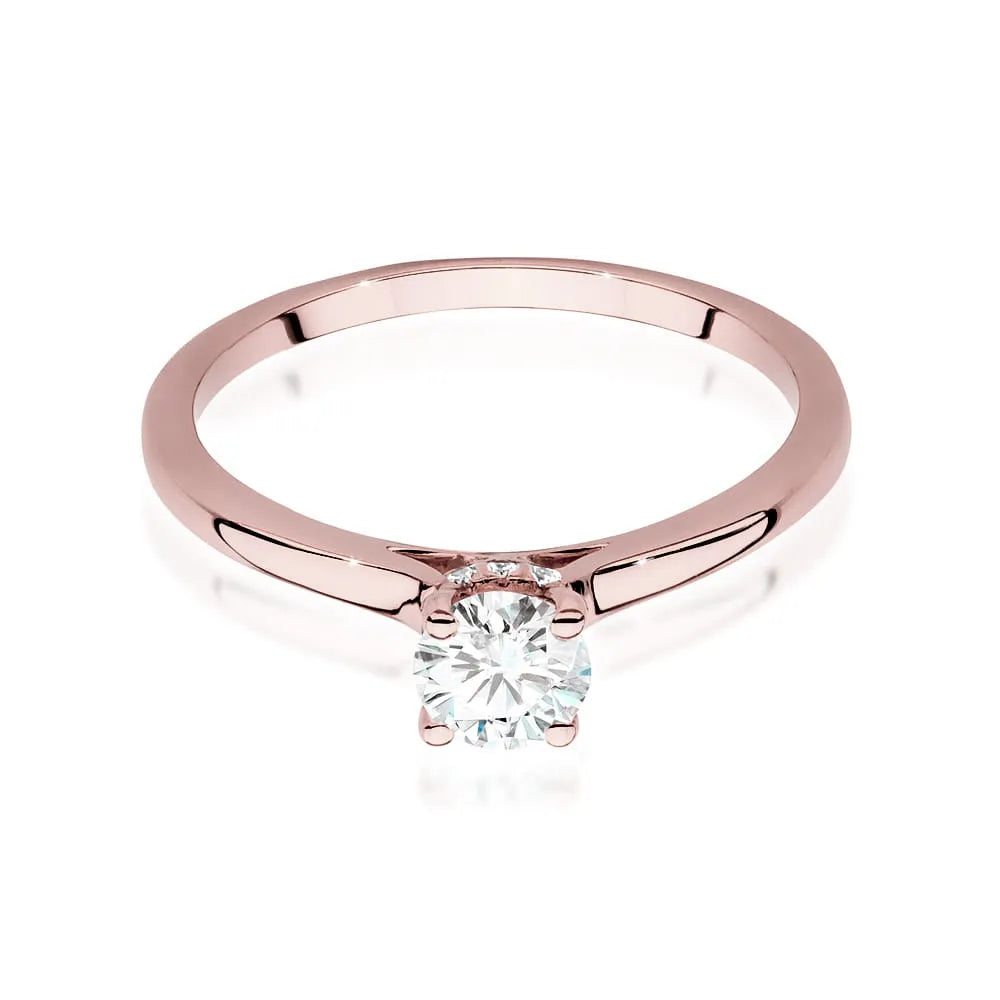 Bague en or rose 14 carats (585) avec diamants de 0,40 ct et 0,06 ct. Livrée dans un écrin élégant, parfait pour un cadeau.