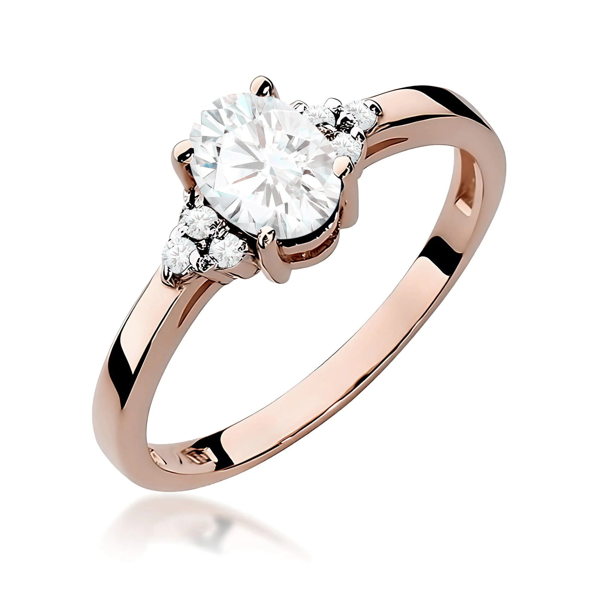 Rose Gold 14k(585) ring with 0,70ct and 0,052ct lab diamonds. Is packaged in an elegant box, which is perfect for a gift.