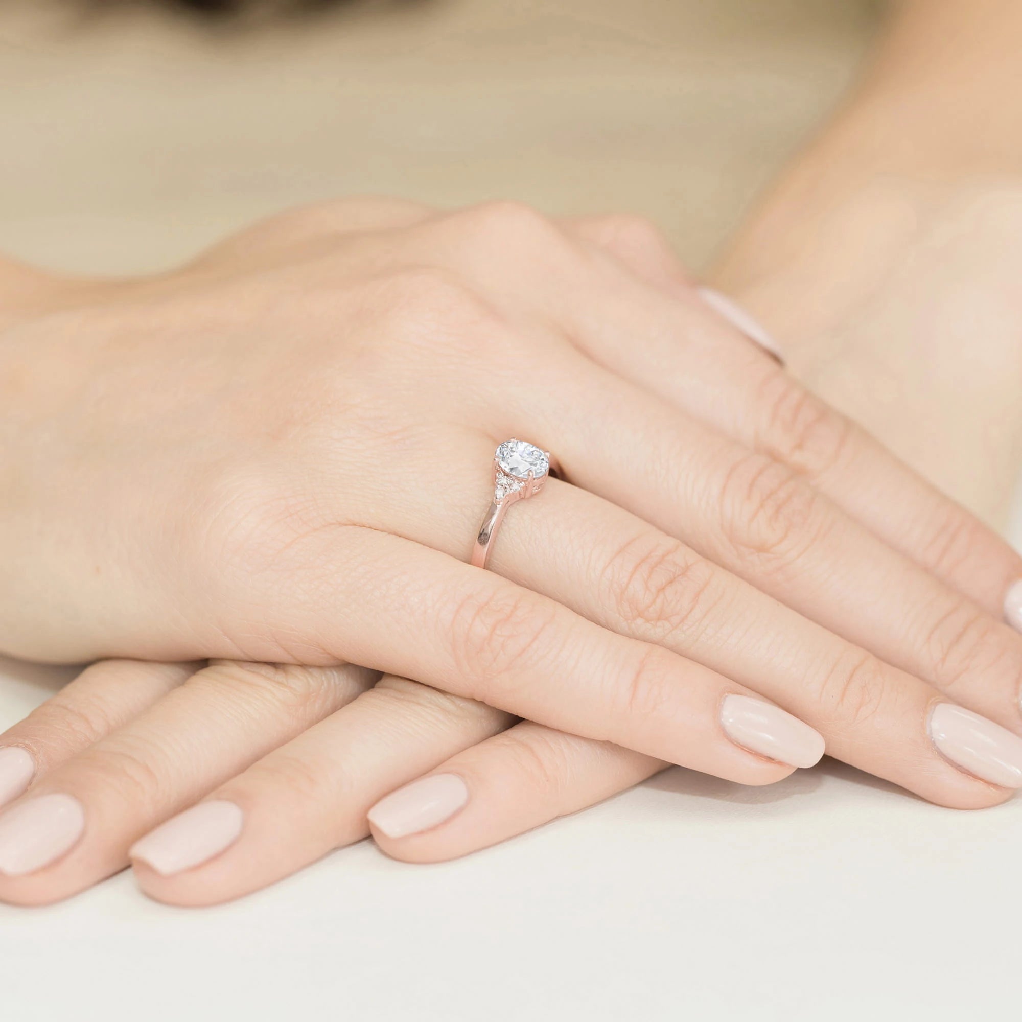 Rose Gold 14k(585) ring with 0,70ct and 0,052ct lab diamonds. Is packaged in an elegant box, which is perfect for a gift.
