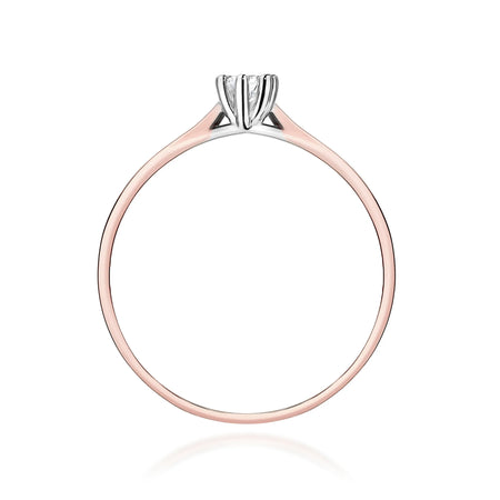Rose Gold 14k(585) ring with 0,10ct lab diamond.  Is packaged in an elegant box, which is perfect for a gift.