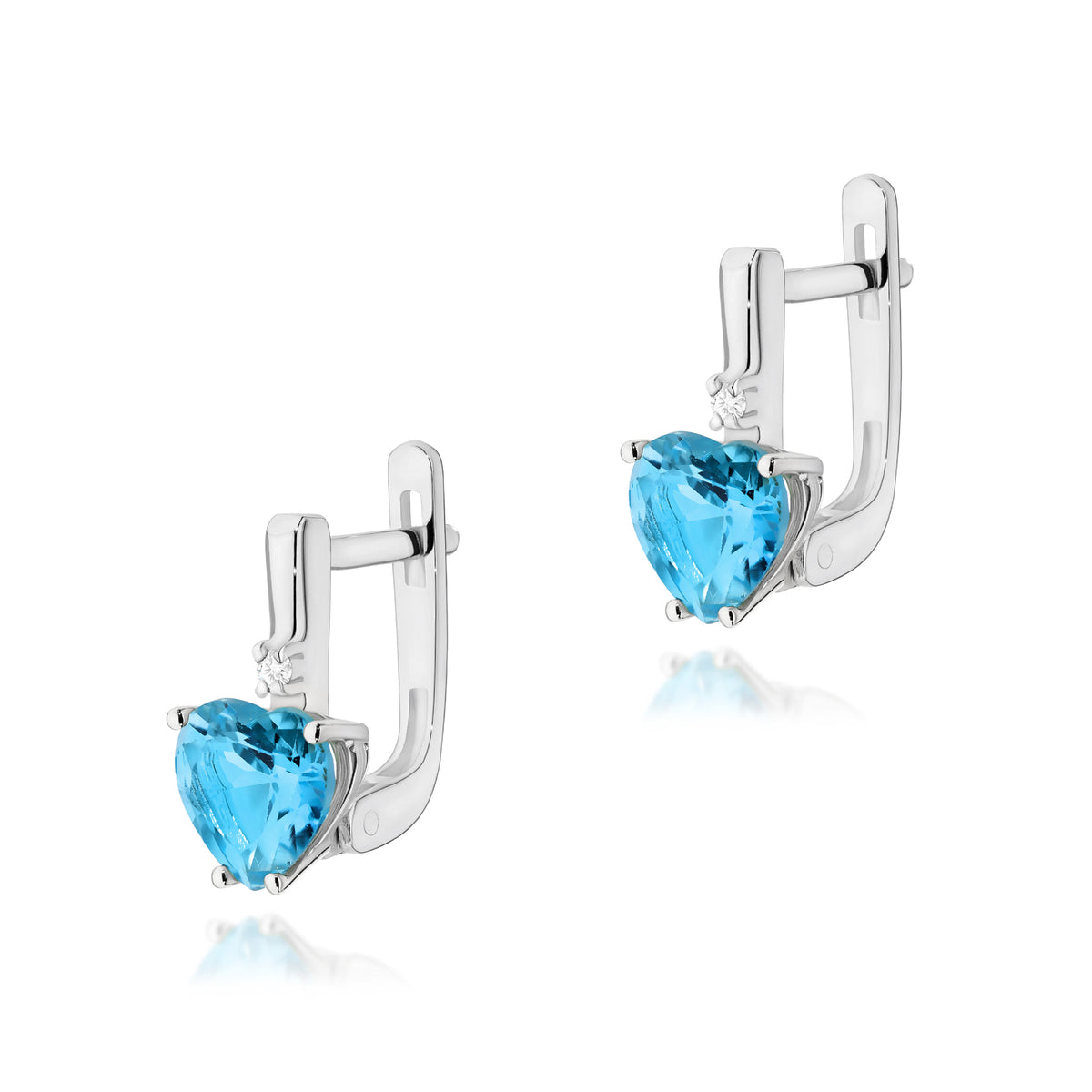 14k Gold Earrings with 1.20ct Heart-shaped Topaz and Diamonds. Packaged in the elegant box it's perfect for a gift.