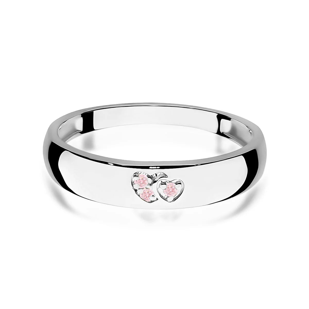 14k white gold ring with 2 pink zirconia hearts. Excelent gift. Perfect for everyday and special occasions.