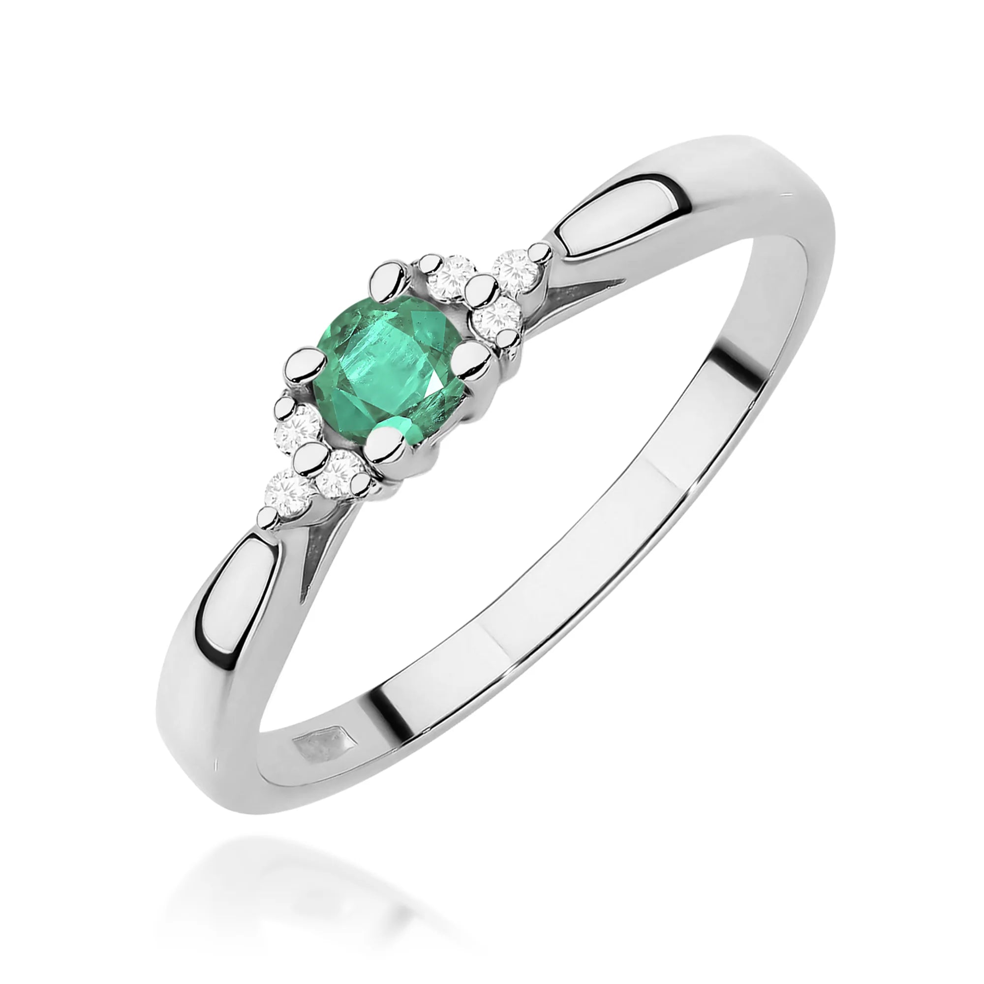 14k (585) White Gold Rings | 0.15ct Emerald and 0.03ct Diamonds | GREMARI Jewelry