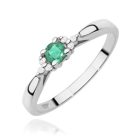 14k (585) White Gold Rings | 0.15ct Emerald and 0.03ct Diamonds | GREMARI Jewelry