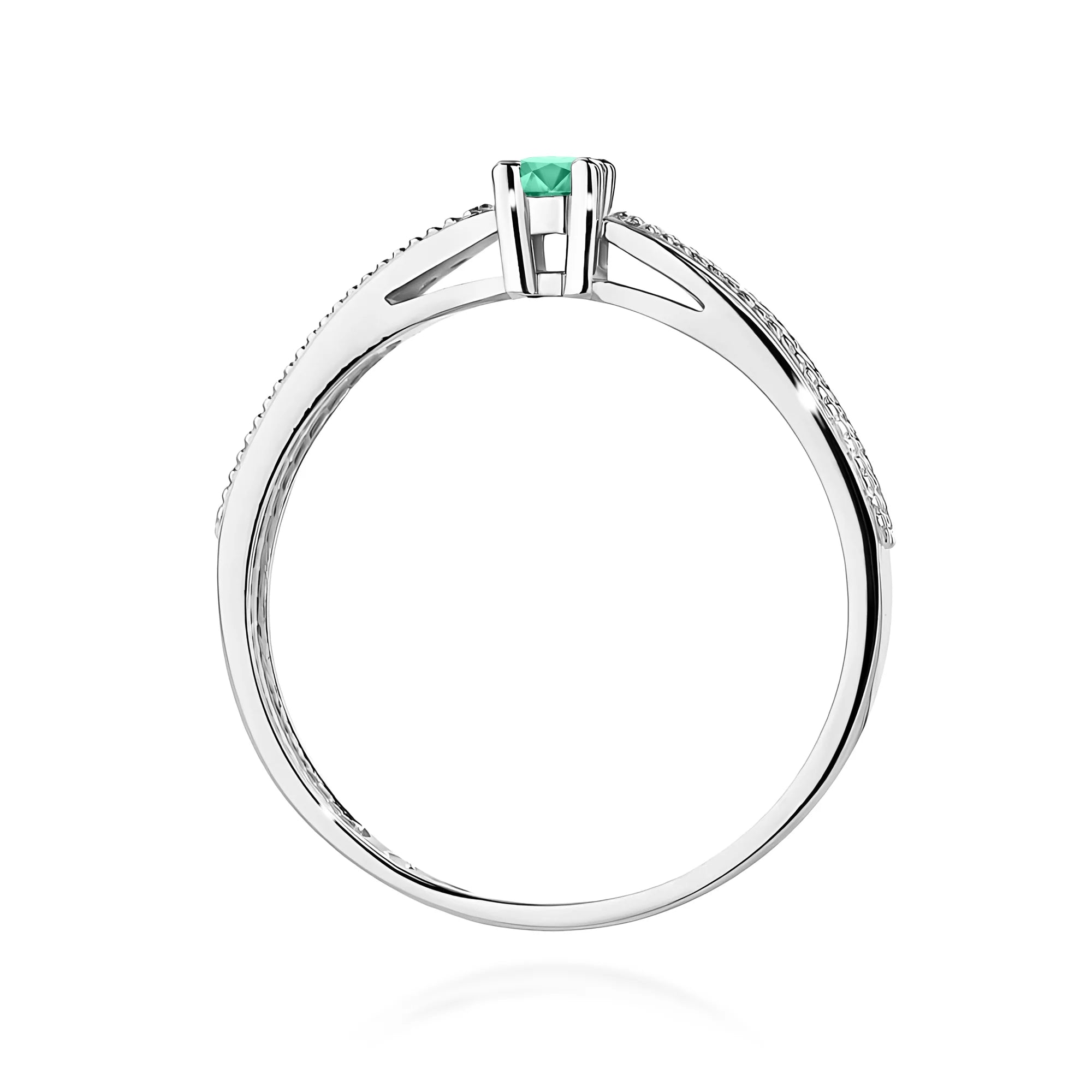 14k (585) White Gold Rings | 0.15ct Emerald and 0.09ct Diamonds | GREMARI Jewelry
