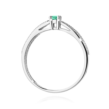 14k (585) White Gold Rings | 0.15ct Emerald and 0.09ct Diamonds | GREMARI Jewelry
