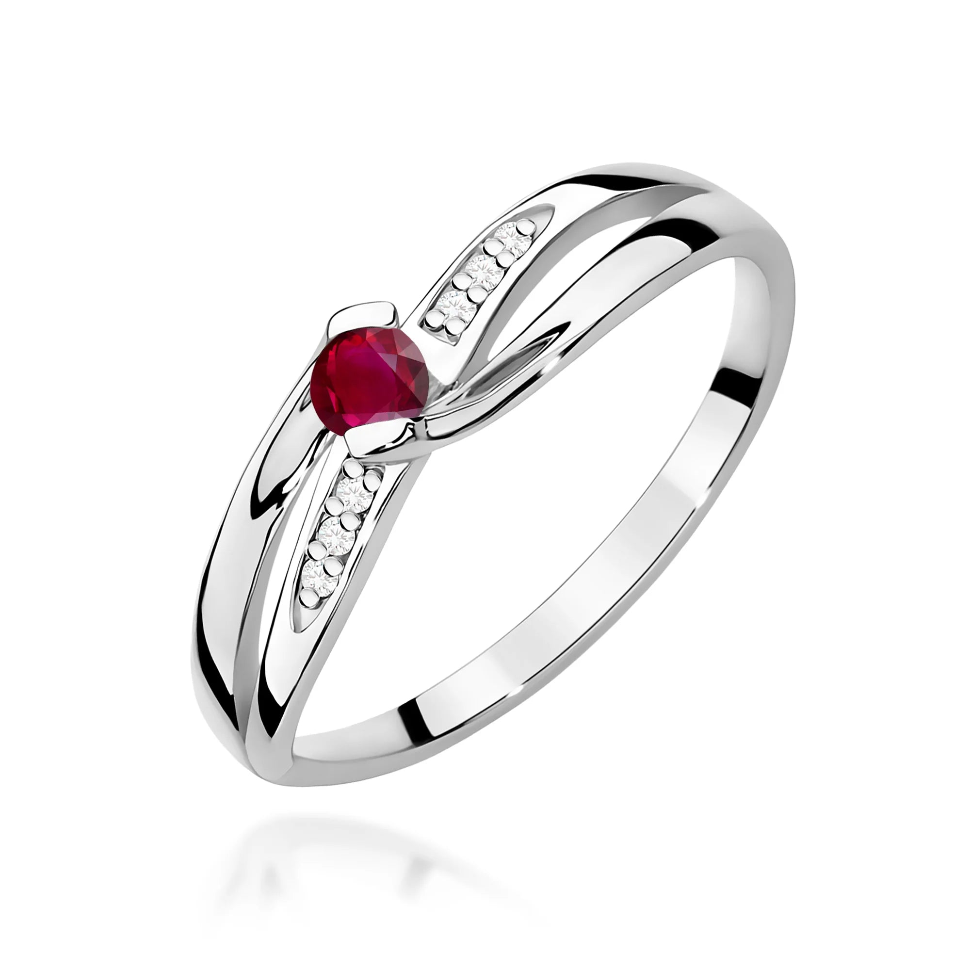 14k (585) White Gold Rings | 0.15ct Ruby and 0.03ct Diamonds | GREMARI Jewelry