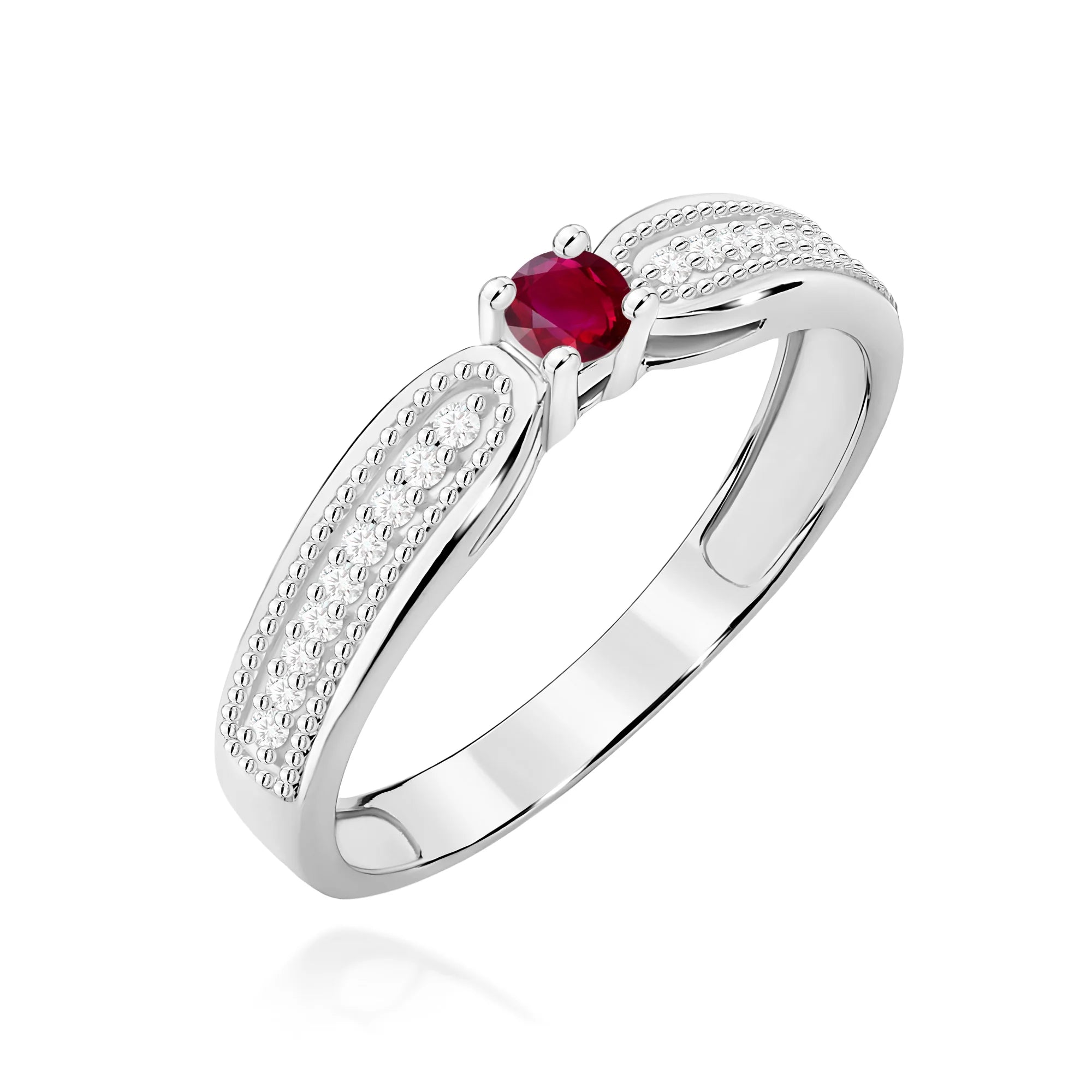 14k (585) White Gold Rings | 0.15ct Ruby and 0.09ct Diamonds | GREMARI Jewelry
