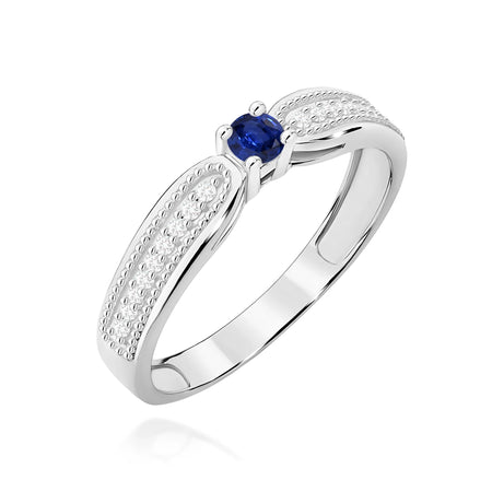 14k (585) White Gold Rings | 0.15ct Sapphire and 0.09ct Diamonds | GREMARI Jewelry