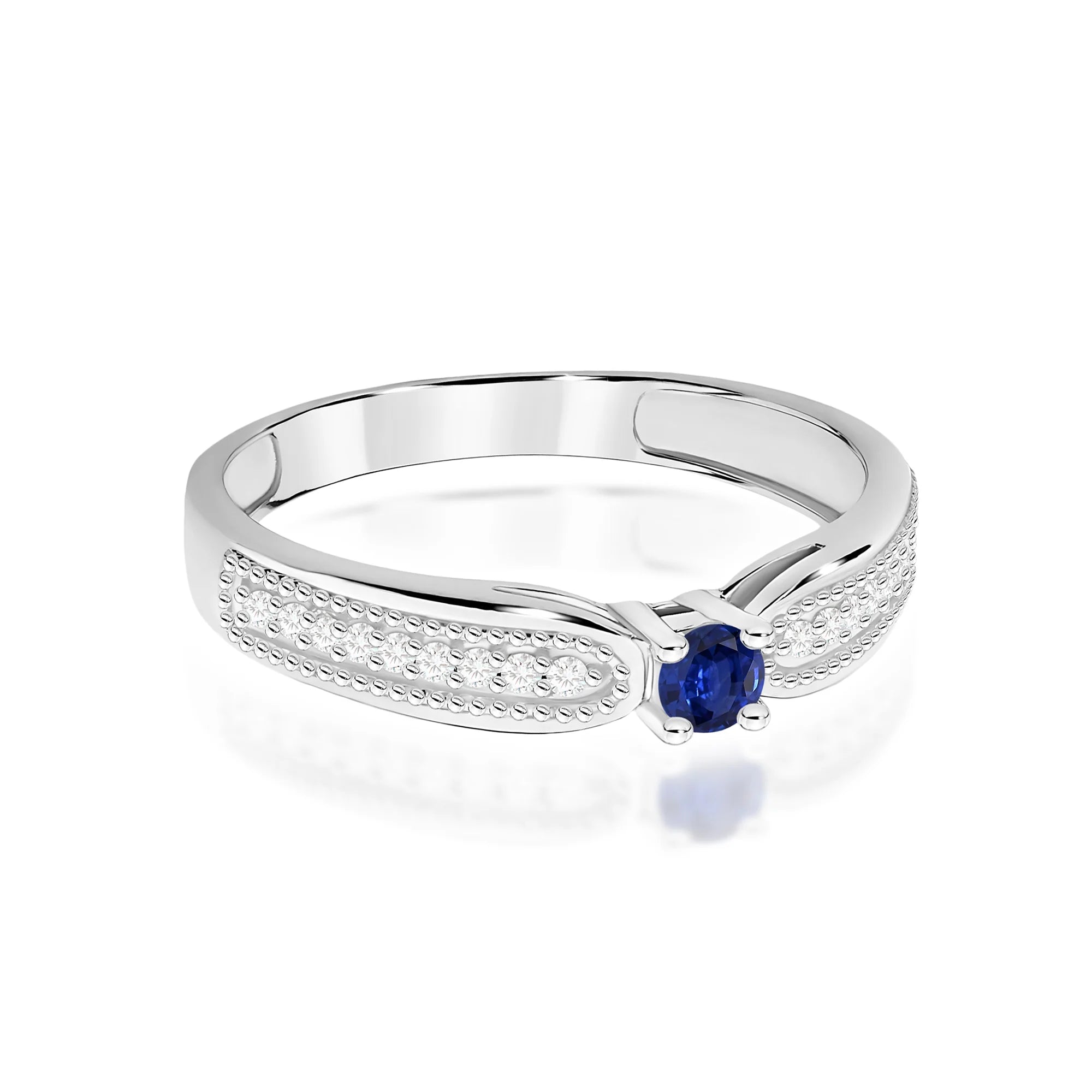 14k (585) White Gold Rings | 0.15ct Sapphire and 0.09ct Diamonds | GREMARI Jewelry
