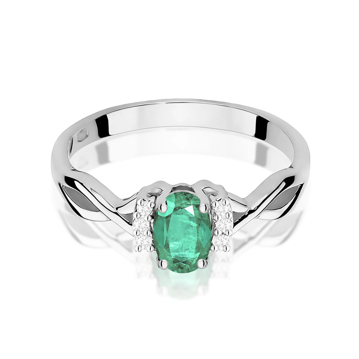 14k (585) White Gold Ring | 0.40ct Emerald and 0.052ct Diamonds | GREMARI Jewelry