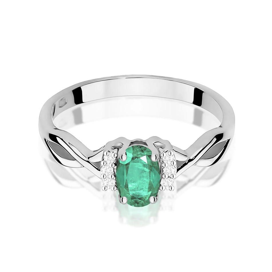 14k (585) White Gold Ring | 0.40ct Emerald and 0.052ct Diamonds | GREMARI Jewelry
