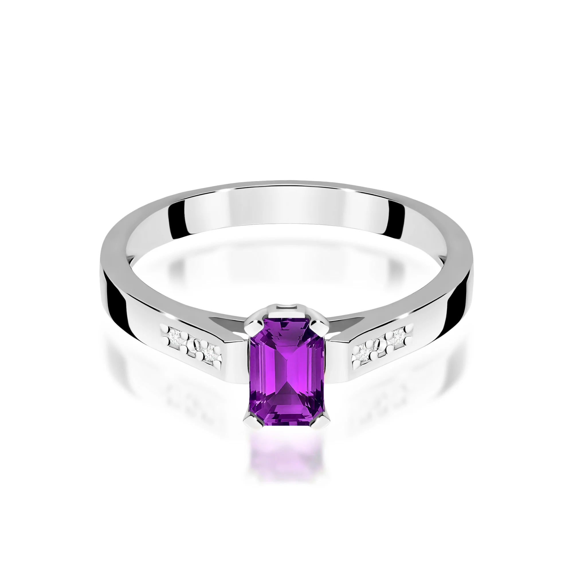 14k (585) White Gold Rings | 0.50ct Amethyst and 0.04ct Diamonds | GREMARI Jewelry
