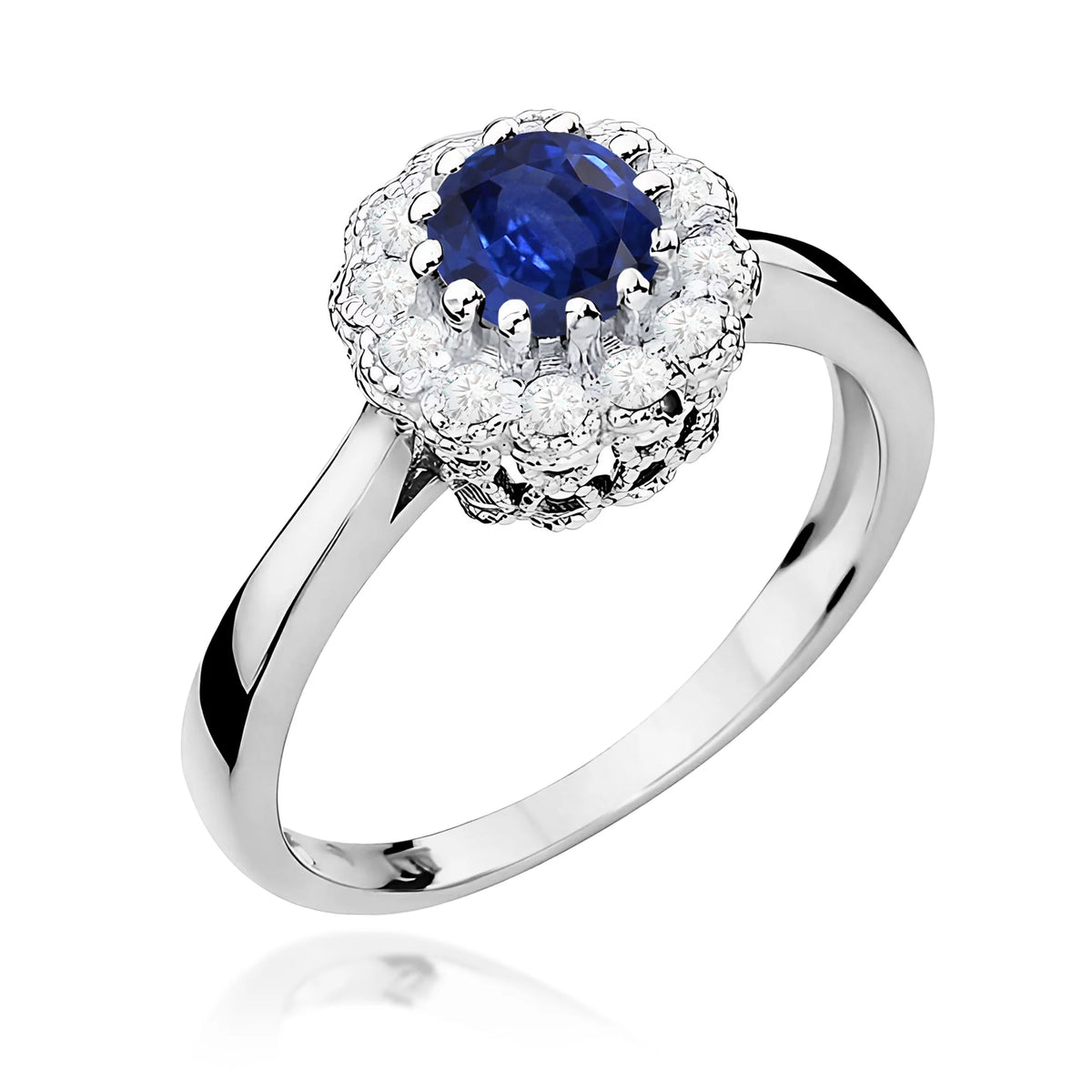 14k (585) White Gold Ring |  0.50ct Saphhire & 0.174ct Diamonds | GREMARI Jewelry