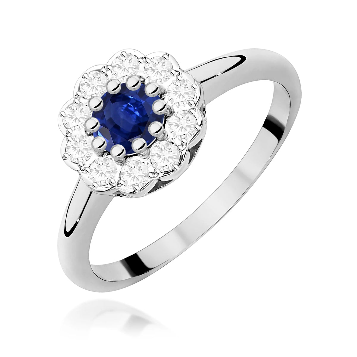 14k (585) White Gold Ring | 0.50ct Sapphire and 0.30ct Diamonds | GREMARI Jewelry
