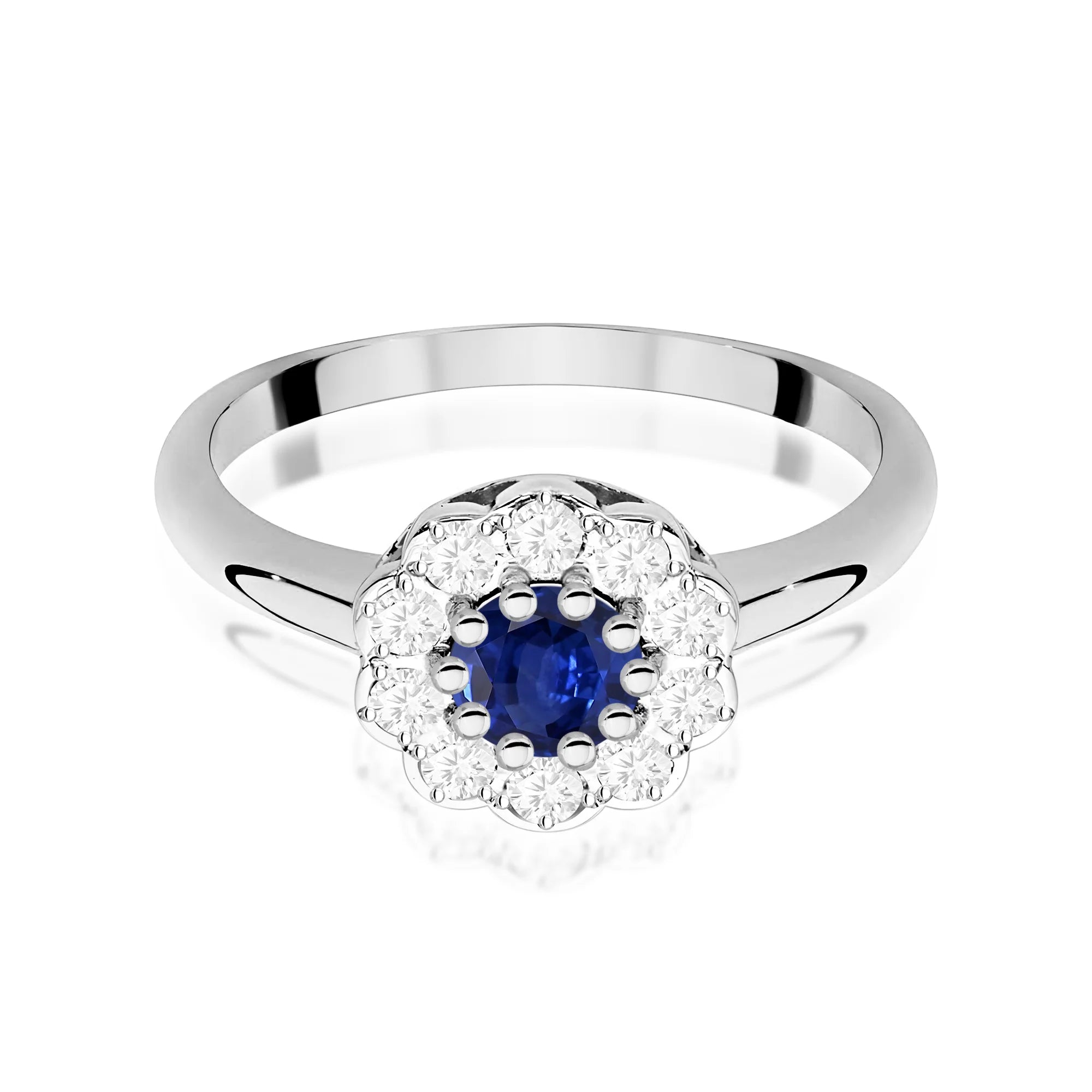 14k (585) White Gold Ring | 0.50ct Sapphire and 0.30ct Diamonds | GREMARI Jewelry
