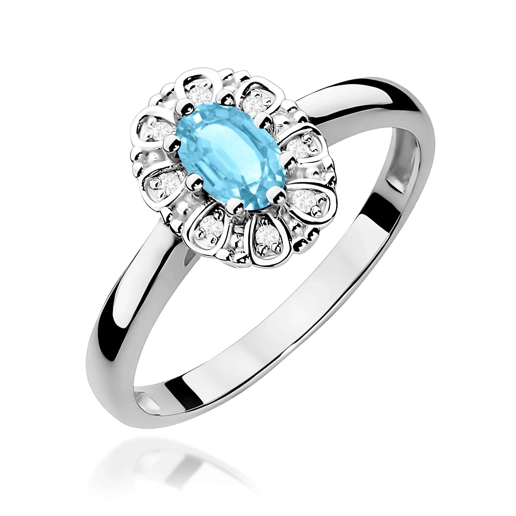 14k (585) White Gold Ring | 0.50ct Topaz and 0.069ct Diamonds | GREMARI Jewelry
