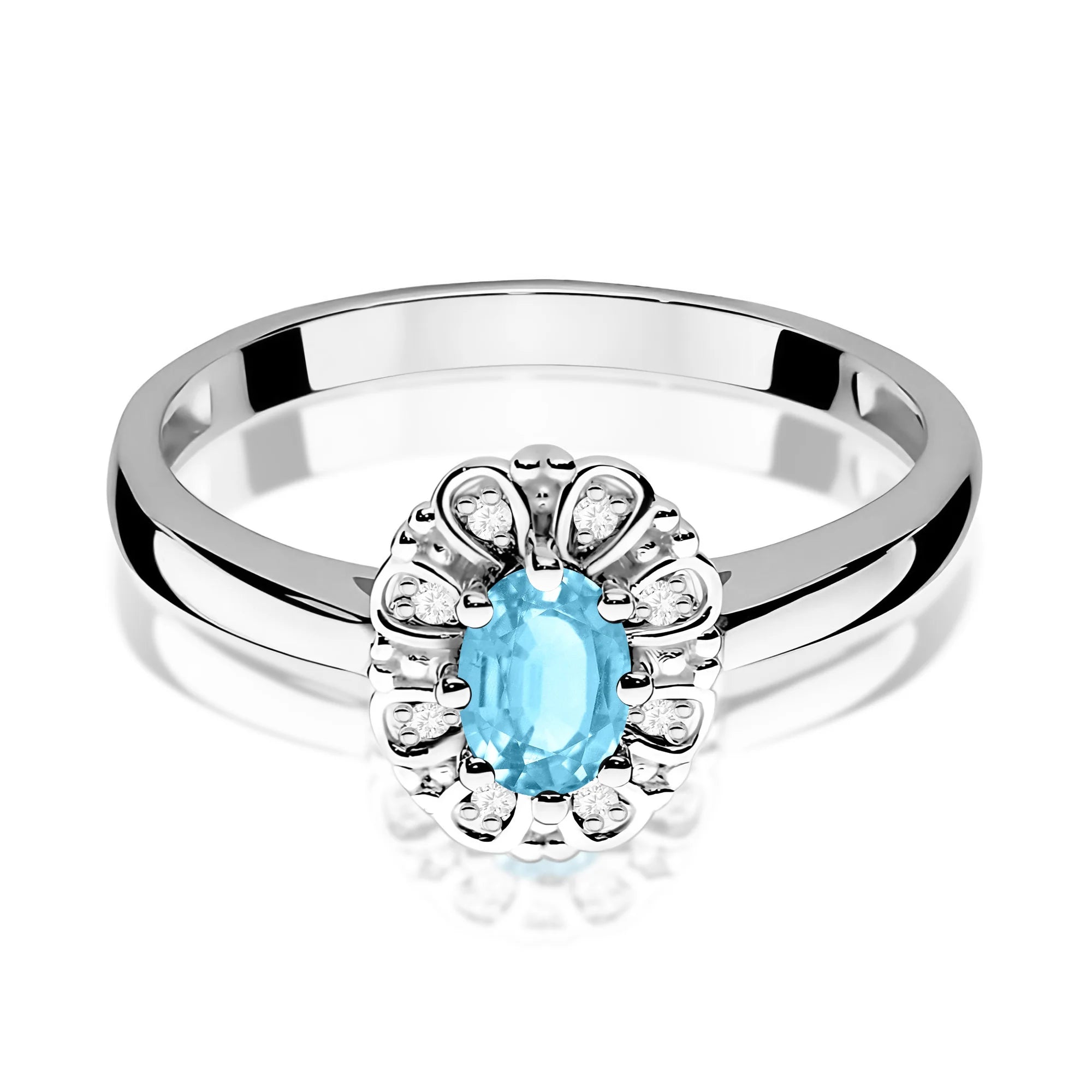 14k (585) White Gold Ring | 0.50ct Topaz and 0.069ct Diamonds | GREMARI Jewelry
