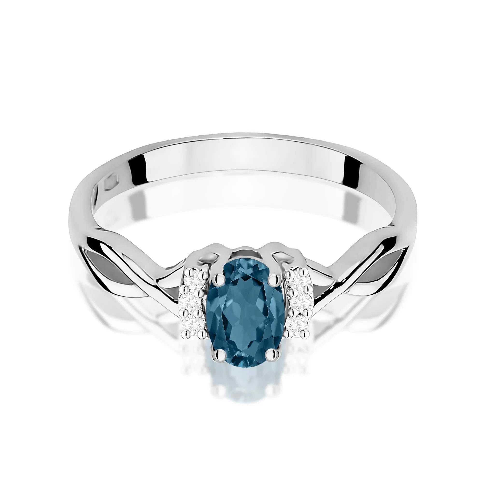14k (585) White Gold Ring | 0.50ct Topaz London Blue and 0.052ct Diamonds | GREMARI Jewelry
