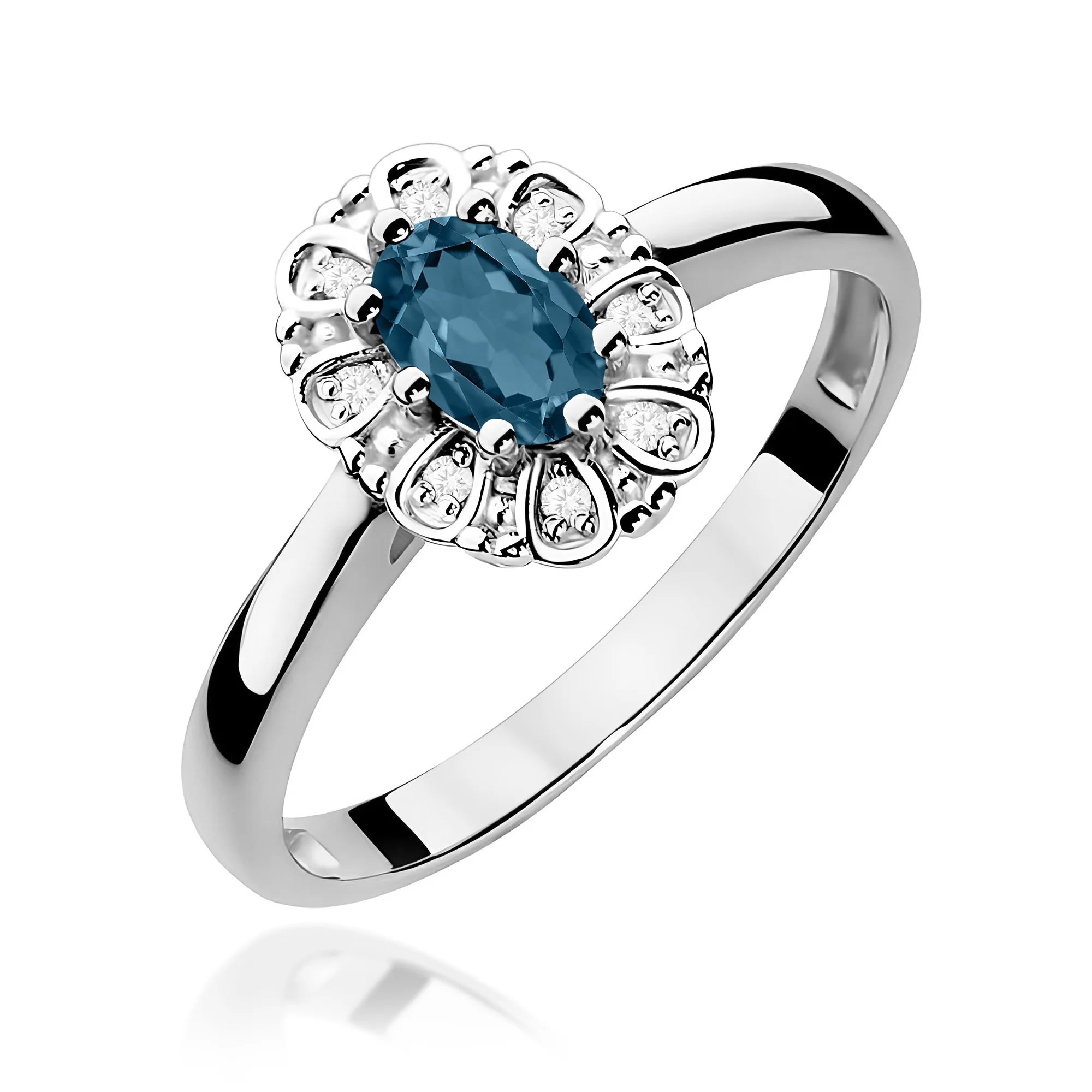 14k (585) White Gold Ring | 0.50ct Topaz London Blue and 0.069ct Diamonds | GREMARI Jewelry
