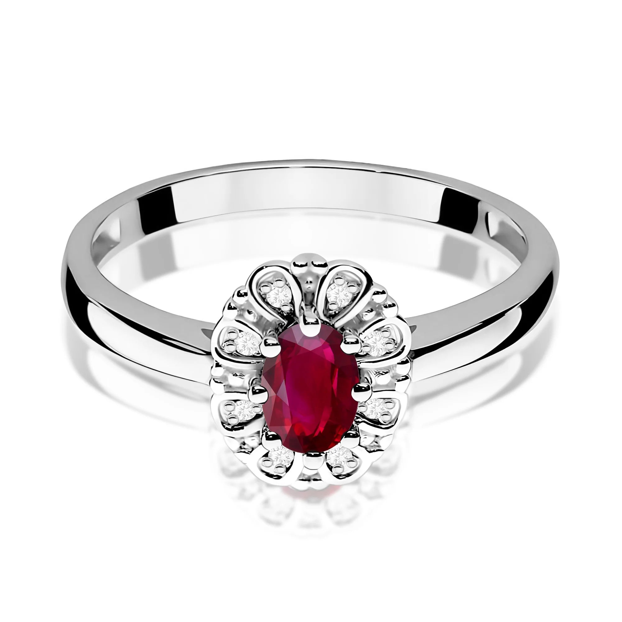 14k (585) White Gold Ring | 0.60ct Ruby and 0.069ct Diamonds | GREMARI Jewelry
