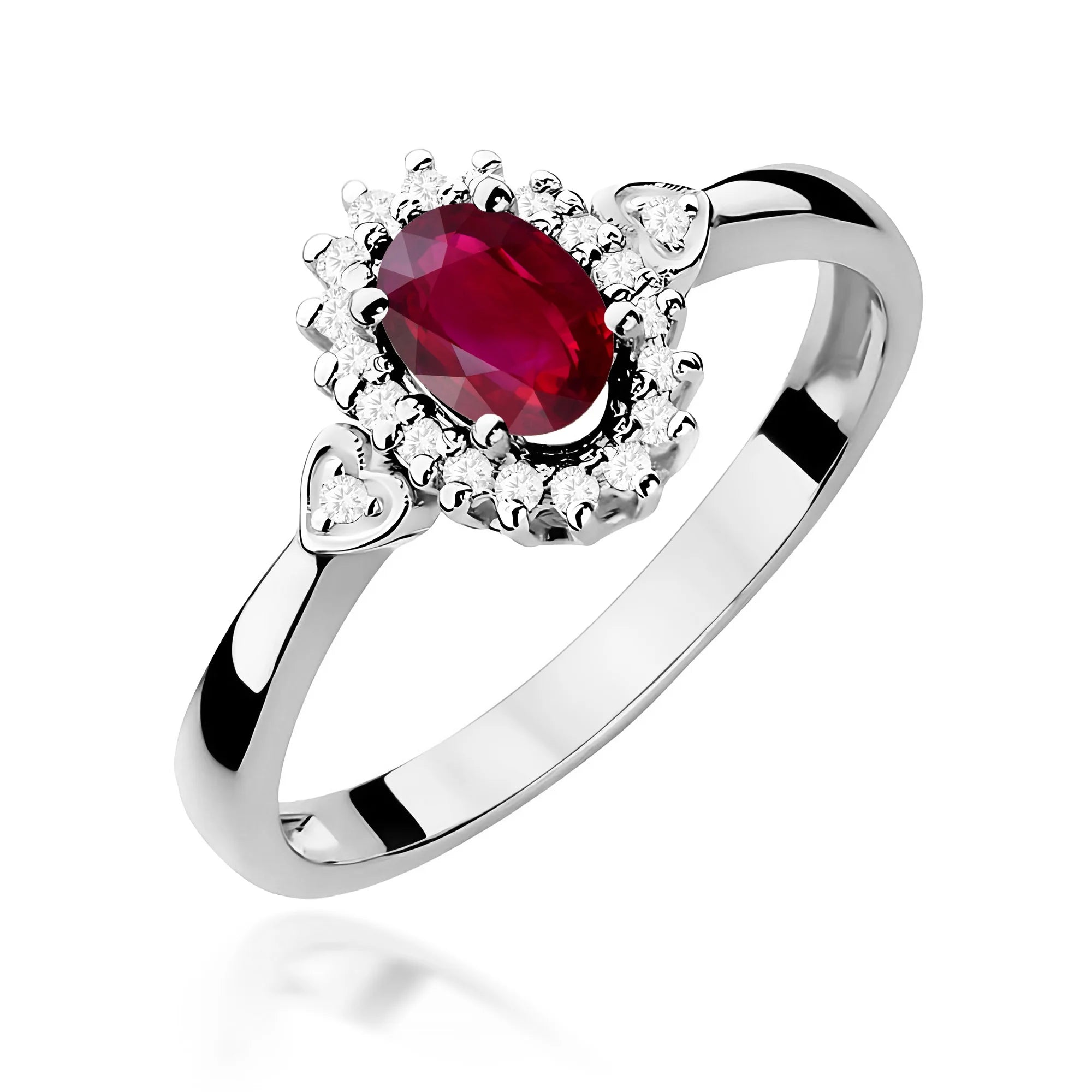 14k (585) White Gold Ring | 0.60ct Ruby & 0.10ct Diamonds | GREMARI Jewelry