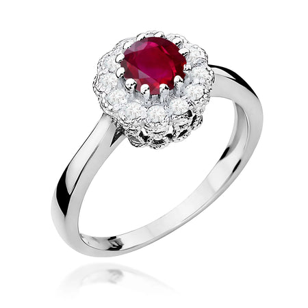 14k (585) White Gold Ring |  0.60ct Ruby & 0.174ct Diamonds | GREMARI Jewelry