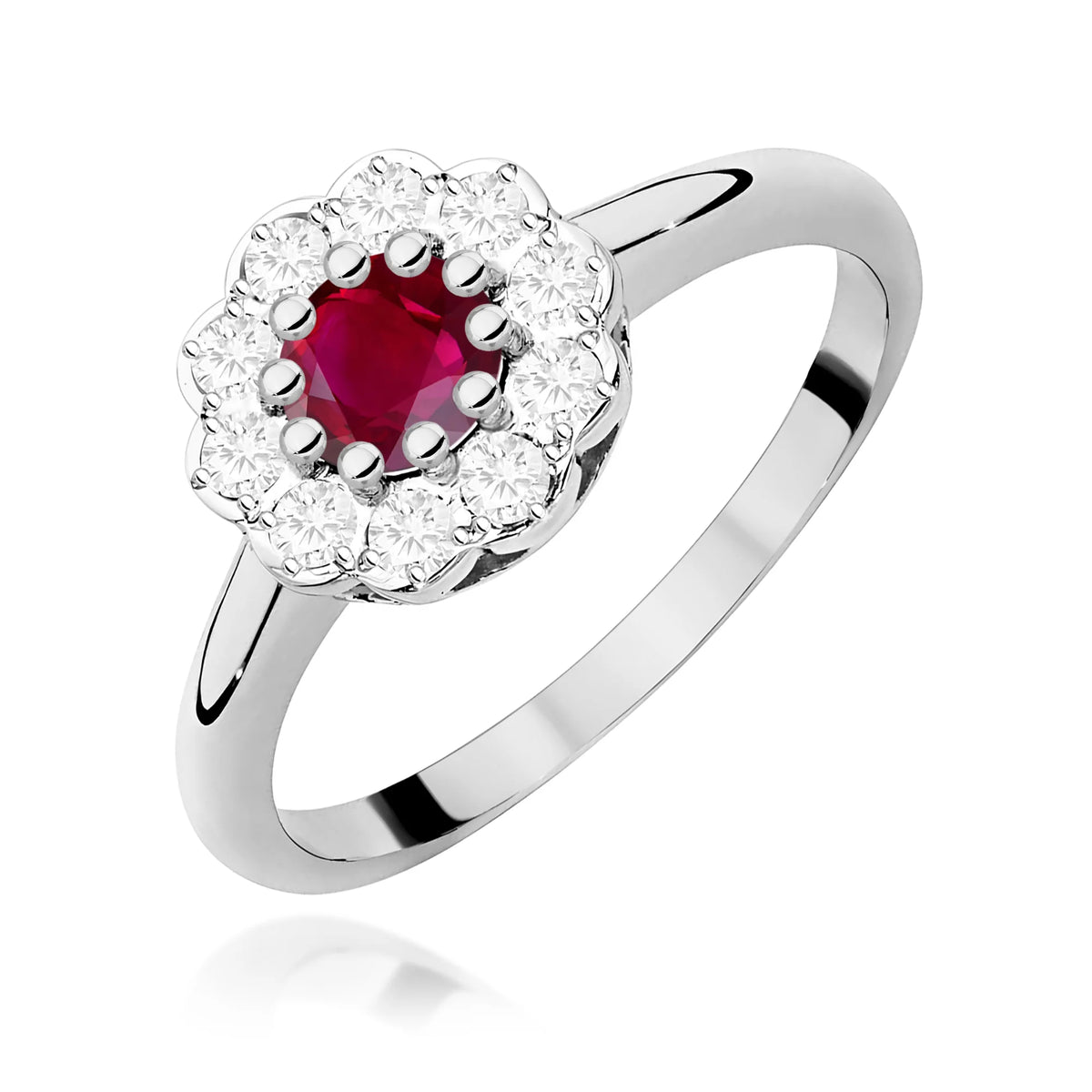 14k (585) White Gold Ring | 0.60ct Ruby and 0.30ct Diamonds | GREMARI Jewelry
