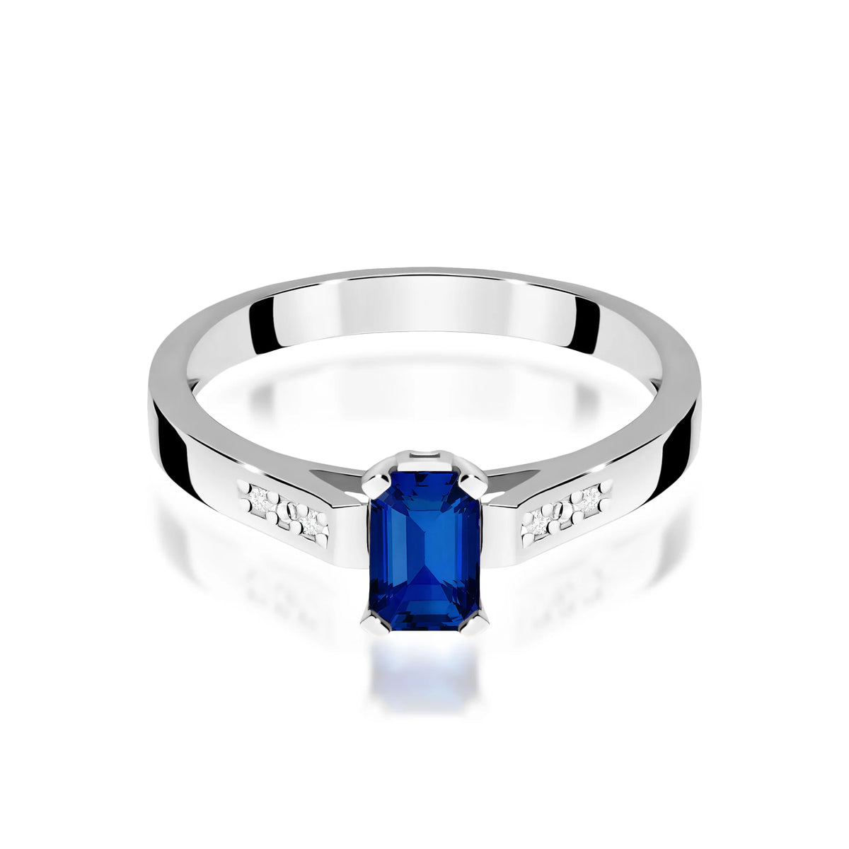 14k (585) White Gold Rings | 0.60ct Sapphire and 0.04ct Diamonds | GREMARI Jewelry
