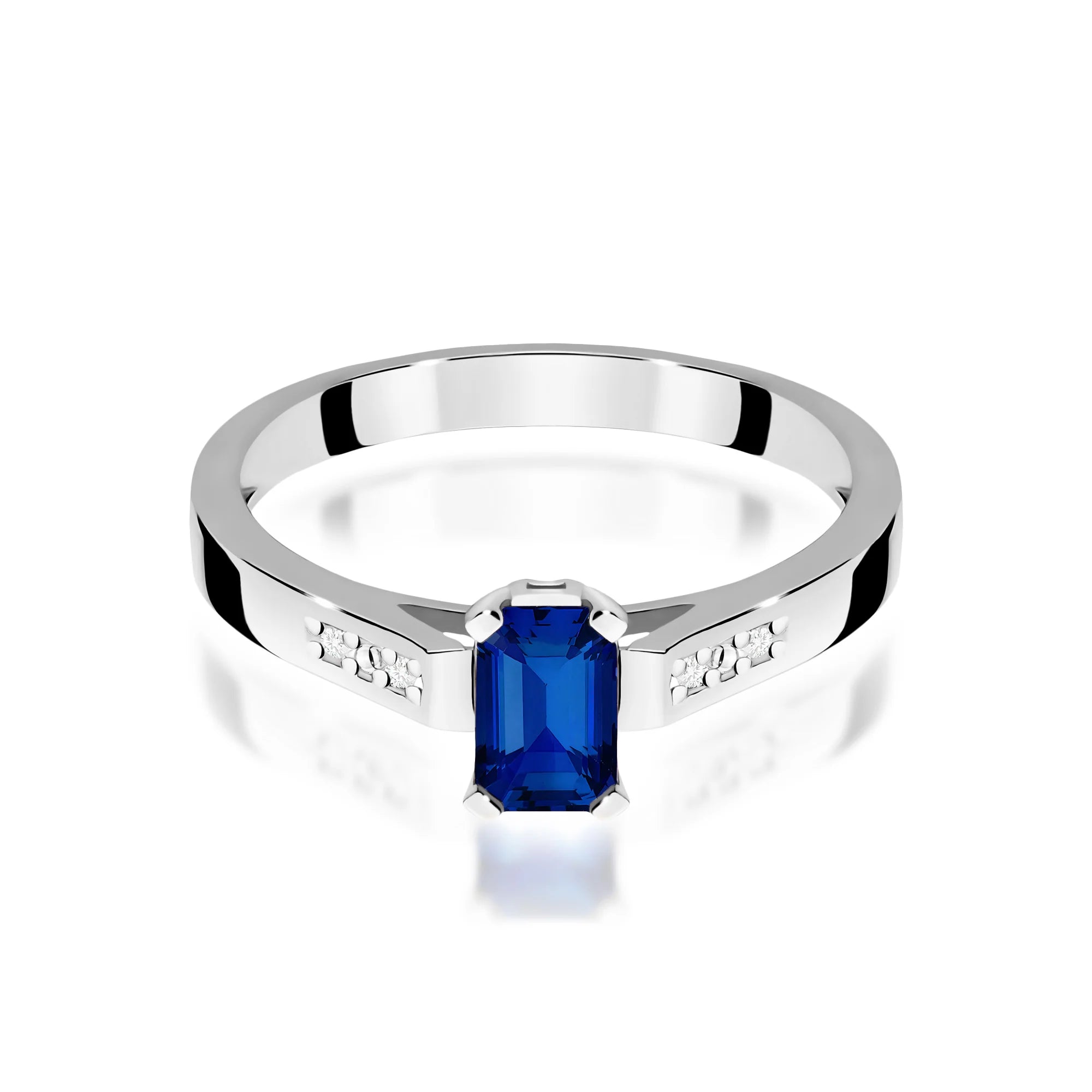 14k (585) White Gold Rings | 0.60ct Sapphire and 0.04ct Diamonds | GREMARI Jewelry
