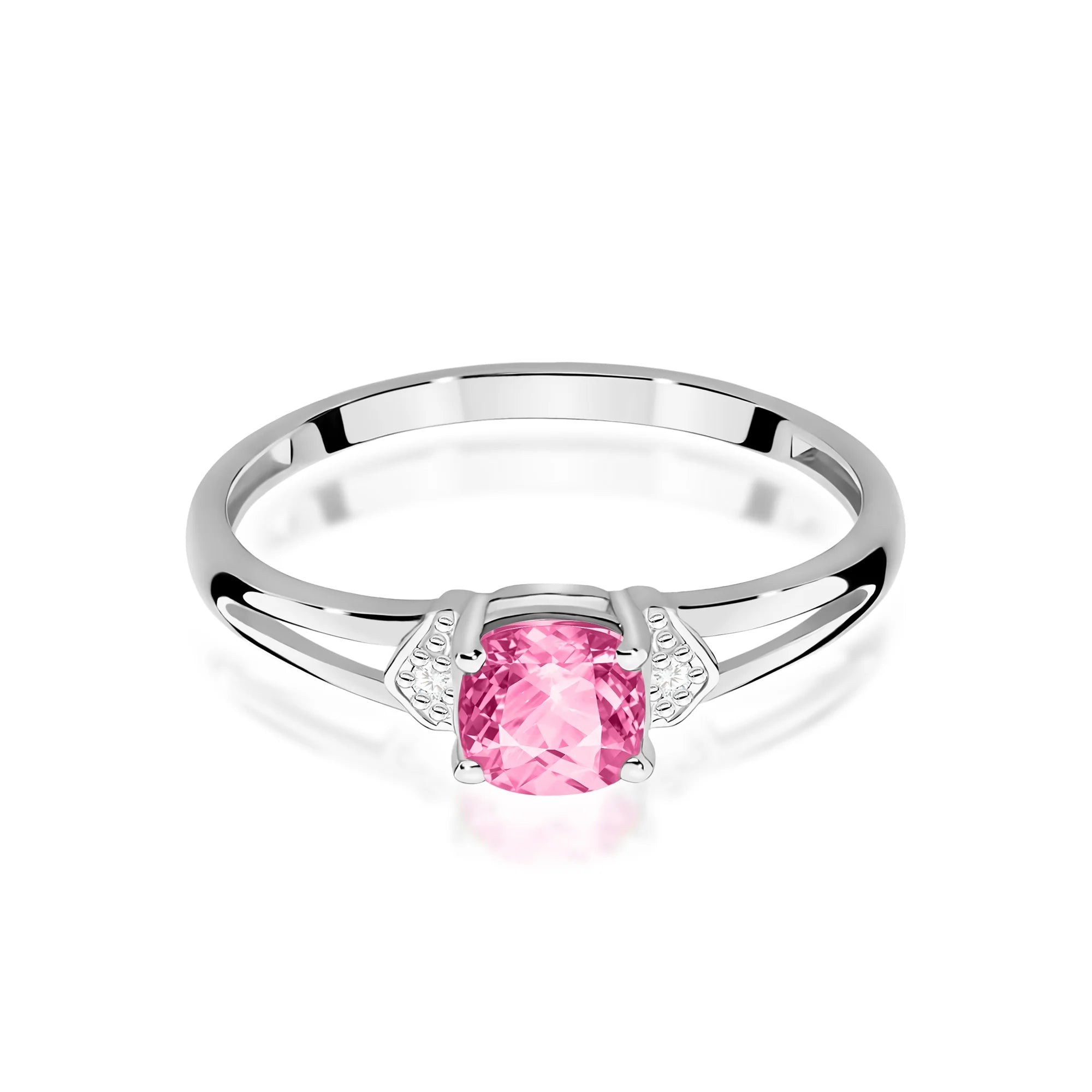 14k (585) White Gold Ring | 0.65ct Pink topaz and 0.01ct Diamonds | GREMARI Jewelry
