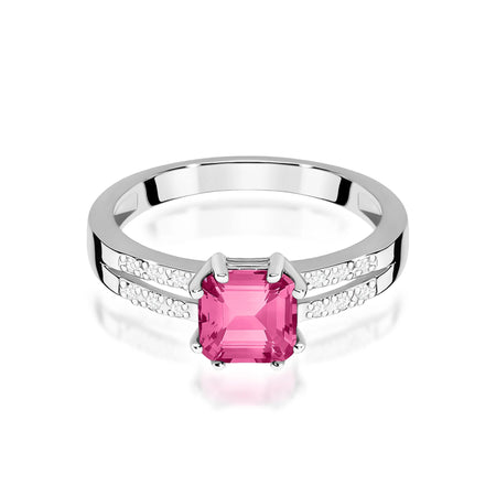 14k (585) White Gold Rings | 1.10ct Pink topaz and 0.06ct Diamonds | GREMARI Jewelry
