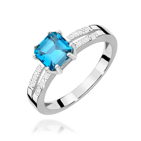 14k (585) White Gold Rings | 1.10ct Topaz and 0.06ct Diamonds | GREMARI Jewelry
