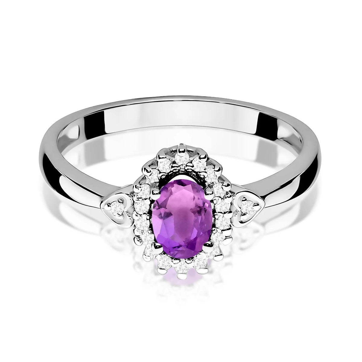 14k (585) White Gold Ring | 0.40ct Amethyst and 0.10ct Diamonds | GREMARI Jewelry