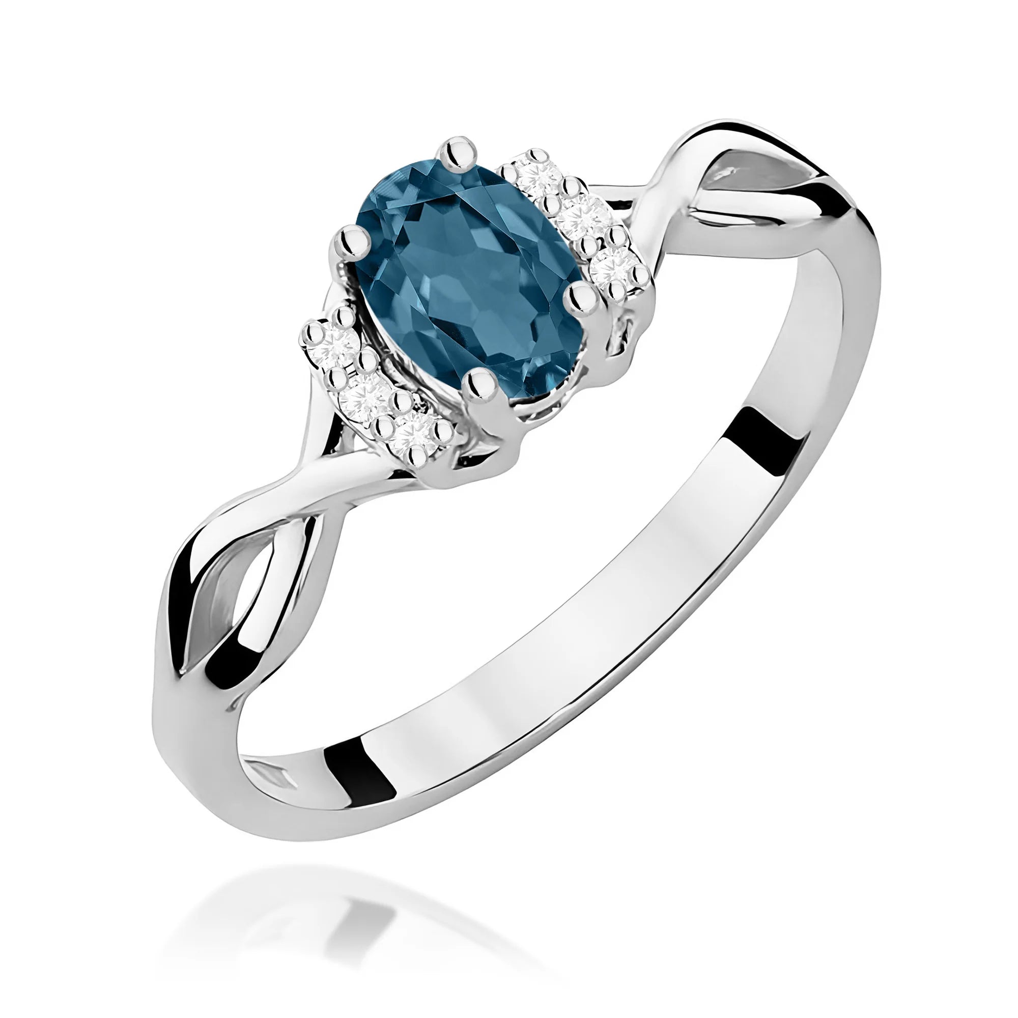 14k (585) White Gold Ring | 0.50ct Topaz London Blue and 0.052ct Diamonds | GREMARI Jewelry
