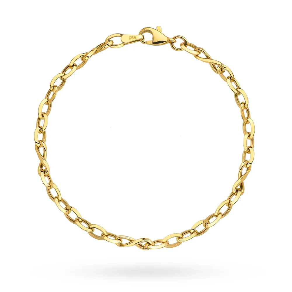 Bracelet en or 14 carats (585) | Chaîne tressée aux symboles d'infini | Cadeau de bijou fin élégant et porteur de sens