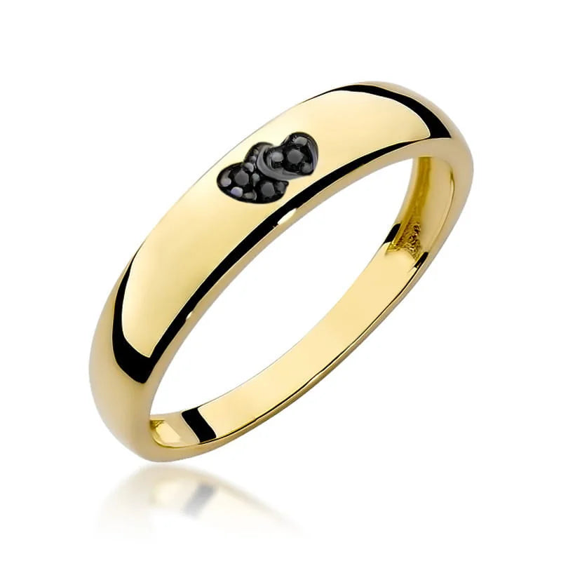 14k gold ring with 2 black diamond hearts. Classic design with modern twist. Packed in black box, paper, and gift bag.