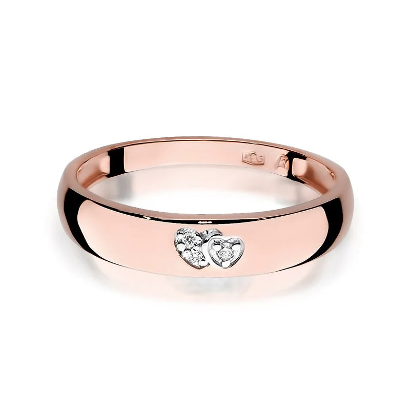 14k rose gold ring with 2 white zirconia hearts. Classic design with modern twist. Packed in black box, paper, and gift bag.