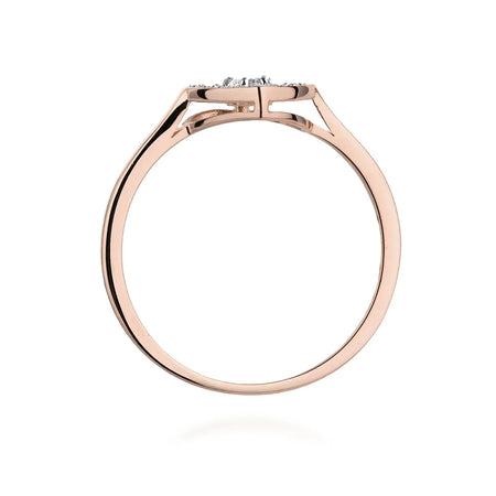 14K rose gold ring with 0.10ct diamond and 18 diamonds of total mass 0.09ct. Ring is packed in black box, paper and gift bag.