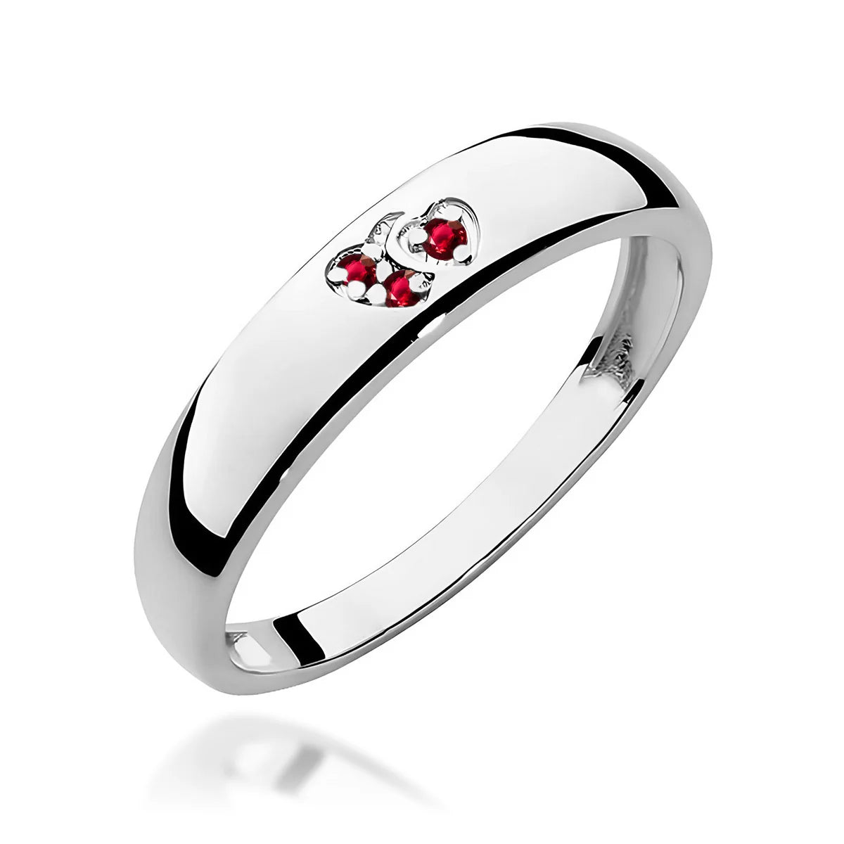 14-karätiger Goldring mit 2 roten Zirkonia-Herzen. Klassisches Design mit modernem Akzent. Verpackt in schwarzer Schachtel, Papier und Geschenktüte.