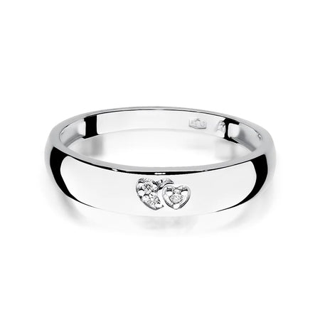 14k white gold ring with 2 white zirconia hearts. Classic design with modern twist. Packed in black box, paper, and gift bag.
